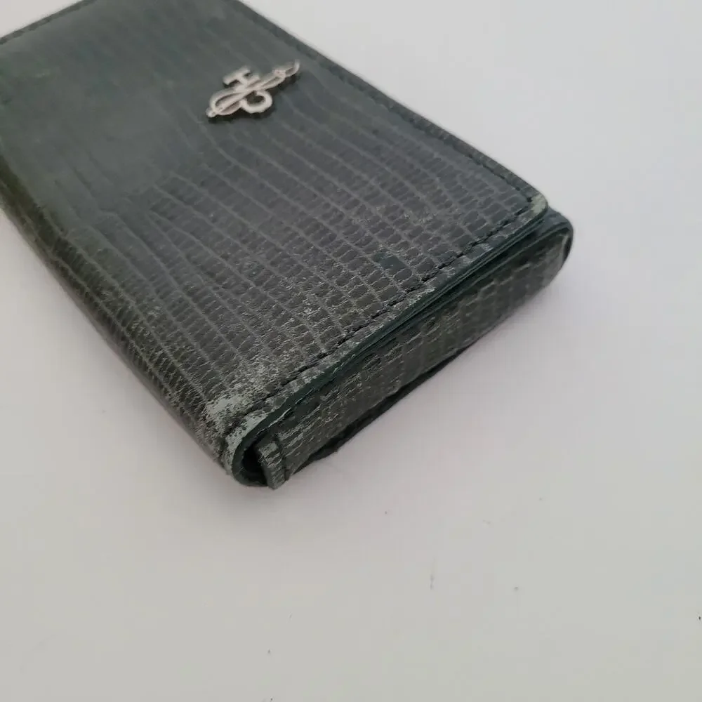 Cole‎ Haan Leather Wallet Compact Buissnes Card Holder Mini Smake Green Small